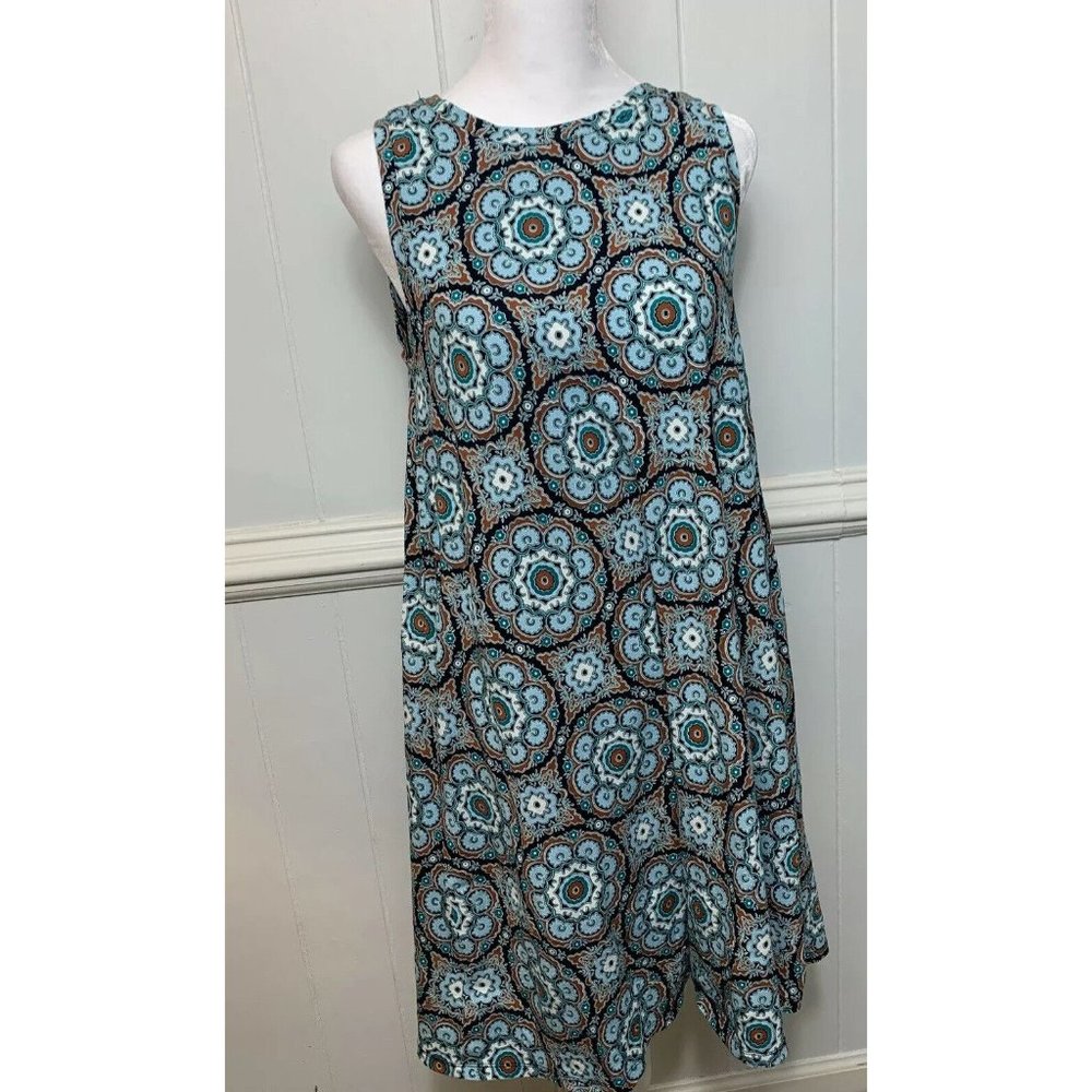 Loft Tank Dress XS Blue Brown Medallion Print